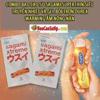 Combo bao cao su sagami superthin siêu truyền nhiệt và gel bôi trơn durex warming ấm nồng nàn