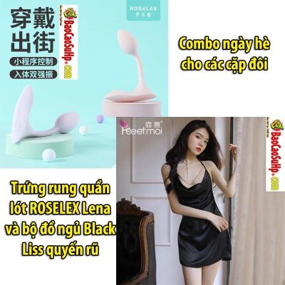 Combo ngày hè cho các cặp đôi Trứng rung quần lót ROSELEX Lena và bộ đồ ngủ Black Liss quyến rũ