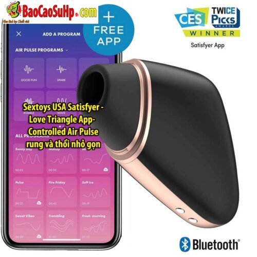 Love Triangle App Controlled Air Pulse Stimulator Vibrator bia 1 - Sextoys USA Satisfyer - Love Triangle App-Controlled Air Pulse rung và thổi nhỏ gọn
