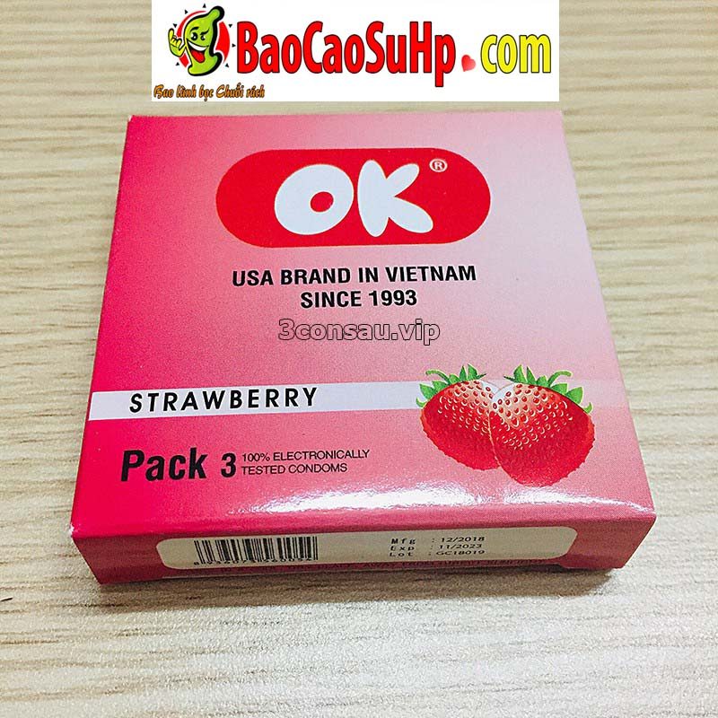 bao cao su ok huong dau 2 - Bao cao su cao cấp dành cho gia đình Ok Strawberry hương dâu  