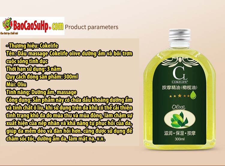 dau massage Cokelife olive 15 - Dầu massage Cokelife olive dưỡng ẩm và bôi trơn cuộc sống tình dục 300ml