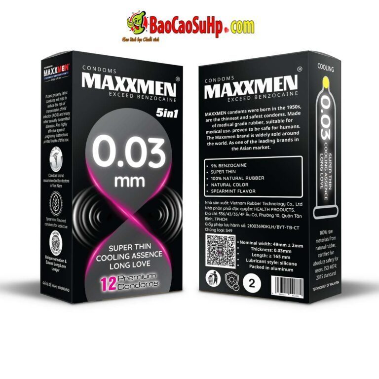 Bao cao su maxman siêu mỏng 0.03mm 5in1 bạc hà.