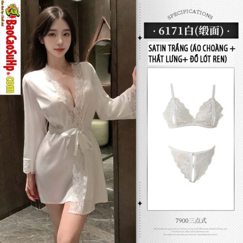 Bo do ngu ren satin va ao choang tam goi cam Mizzzee ZY6171 18 - Bộ đồ ngủ ren satin và áo choàng tắm gợi cảm Mizzzee ZY6171