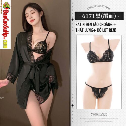 Bo do ngu ren satin va ao choang tam goi cam Mizzzee ZY6171 19 - Bộ đồ ngủ ren satin và áo choàng tắm gợi cảm Mizzzee ZY6171