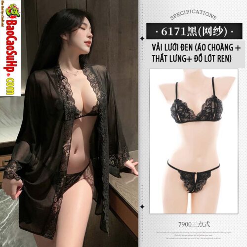 Bo do ngu ren satin va ao choang tam goi cam Mizzzee ZY6171 21 - Bộ đồ ngủ ren satin và áo choàng tắm gợi cảm Mizzzee ZY6171