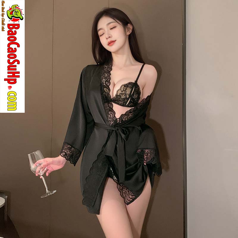 Bo do ngu ren satin va ao choang tam goi cam Mizzzee ZY6171 3 - Bộ đồ ngủ ren satin và áo choàng tắm gợi cảm Mizzzee ZY6171