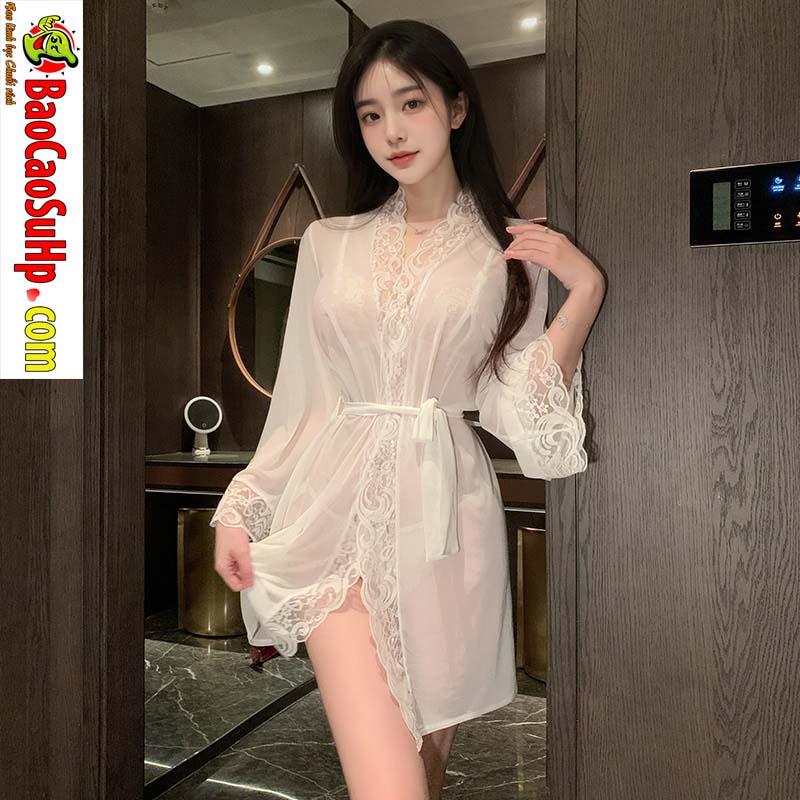 Bo do ngu ren satin va ao choang tam goi cam Mizzzee ZY6171 5 - Bộ đồ ngủ ren satin và áo choàng tắm gợi cảm Mizzzee ZY6171