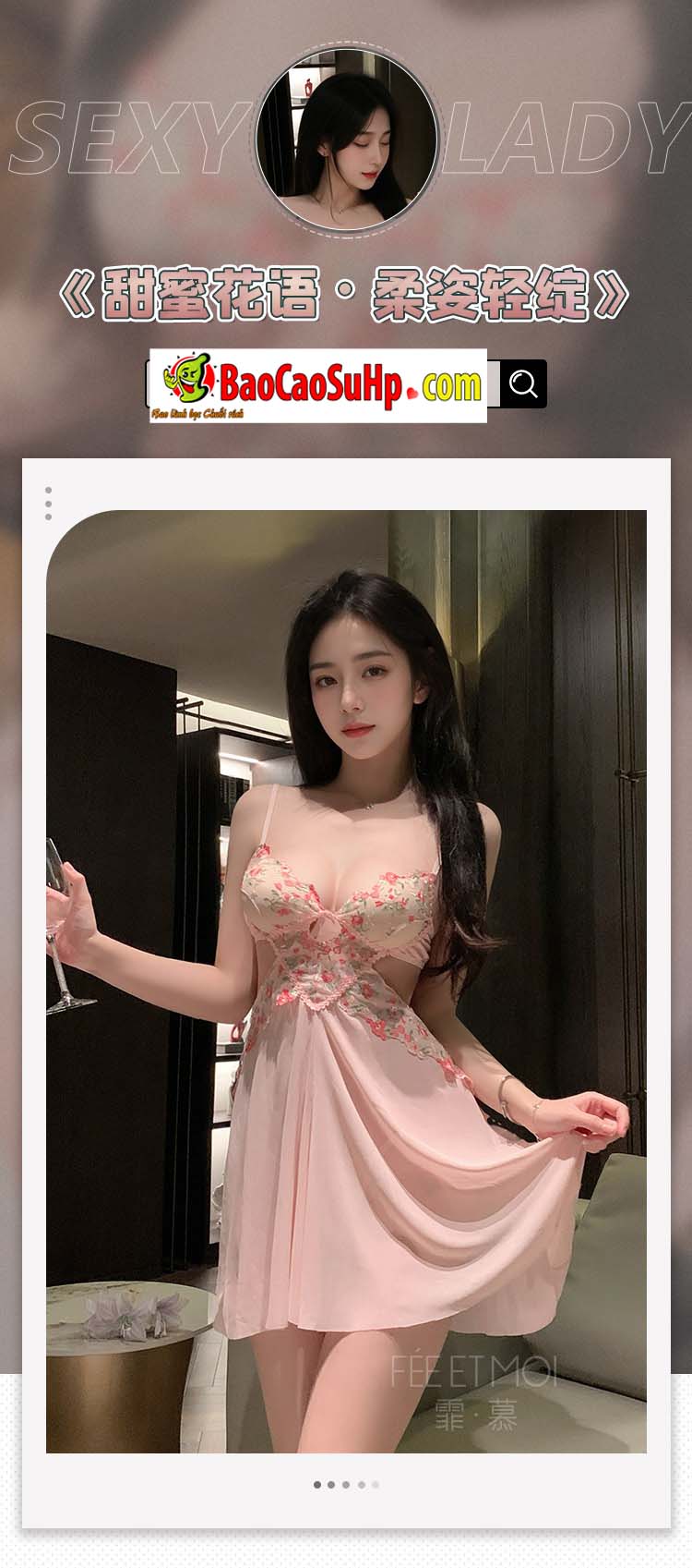 bo do lot bo ngu goi cam 6 - Bộ đồ ngủ ren satin và áo choàng tắm gợi cảm Mizzzee ZY6171
