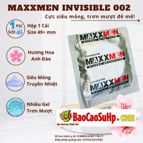Bao Cao Su Maxxmen Invisible 002 2 - Bao cao su size 49mm Maxxmen Invisible 002, công nghệ NHẬT BẢN siêu mỏng gel silicone