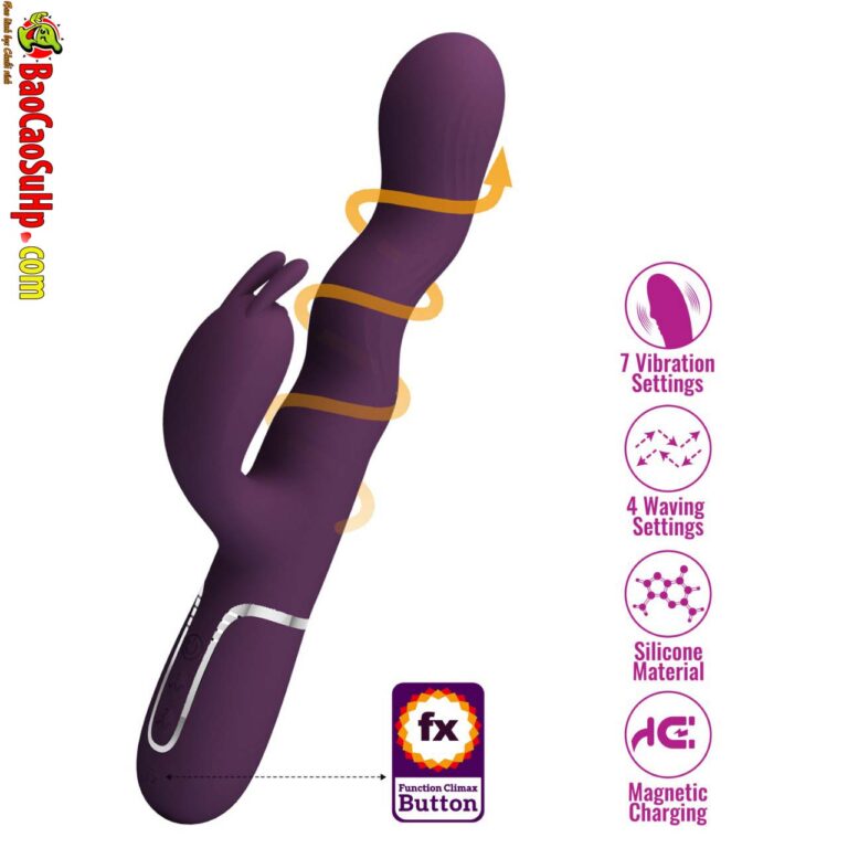 Dương vật giả 3D tai thỏ Prettylove Laursen rung ngoáy zikzak Silicone