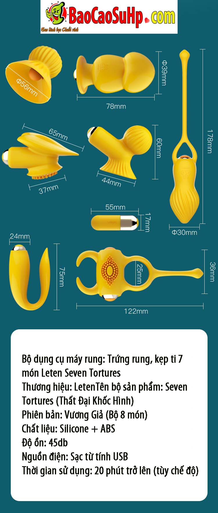 Bo dung cu may rung Trung rung kep ti 7 mon Leten Seven Tortures 29 - Bộ dụng cụ máy rung: Trứng rung, kẹp ti 8 món Leten Seven Tortures Rung