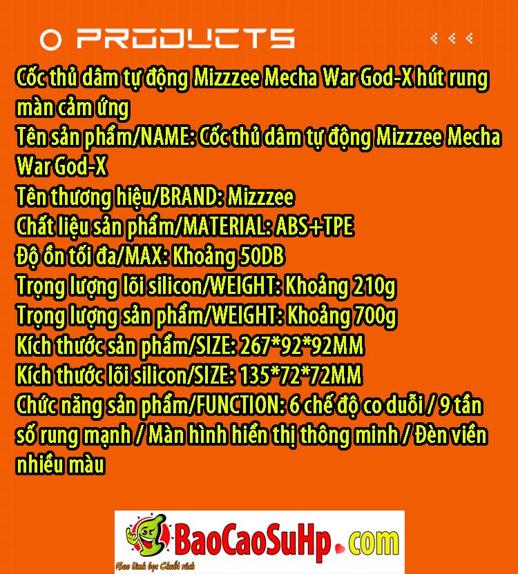 Coc thu dam tu dong Mizzzee Mecha War God X 3 - Cốc thủ dâm tự động Mizzzee Mecha War God-X hút rung màn cảm ứng