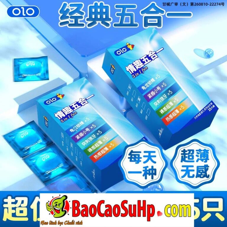 Bao cao su olo 5in1 FIVE 25 chiếc siêu mỏng, truyền nhiệt, tăng khoái cảm, ôm sát, kéo dài thời gian
