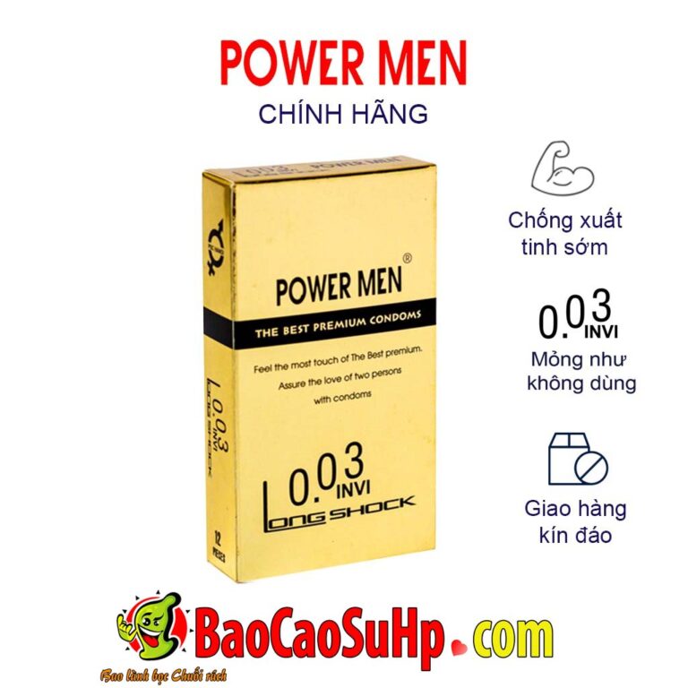 Bao Cao Su Power Men 0.03 Invi Long Shock siêu mỏng siêu bền bỉ 7% kéo dài