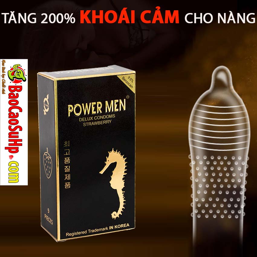 ??????????????????????????????????????????????????????????????????????? Bao cao su Powermen STRAWBERRY longer 4 - Bao cao su Powermen STRAWBERRY longer gân gai hương dâu 9,6% Benzocain