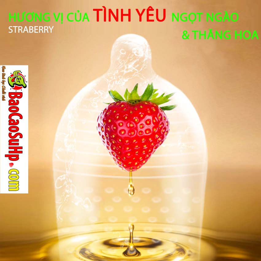 ??????????????????????????????????????????????????????????????????????? Bao cao su Powermen STRAWBERRY longer 5 - Bao cao su Powermen STRAWBERRY longer gân gai hương dâu 9,6% Benzocain