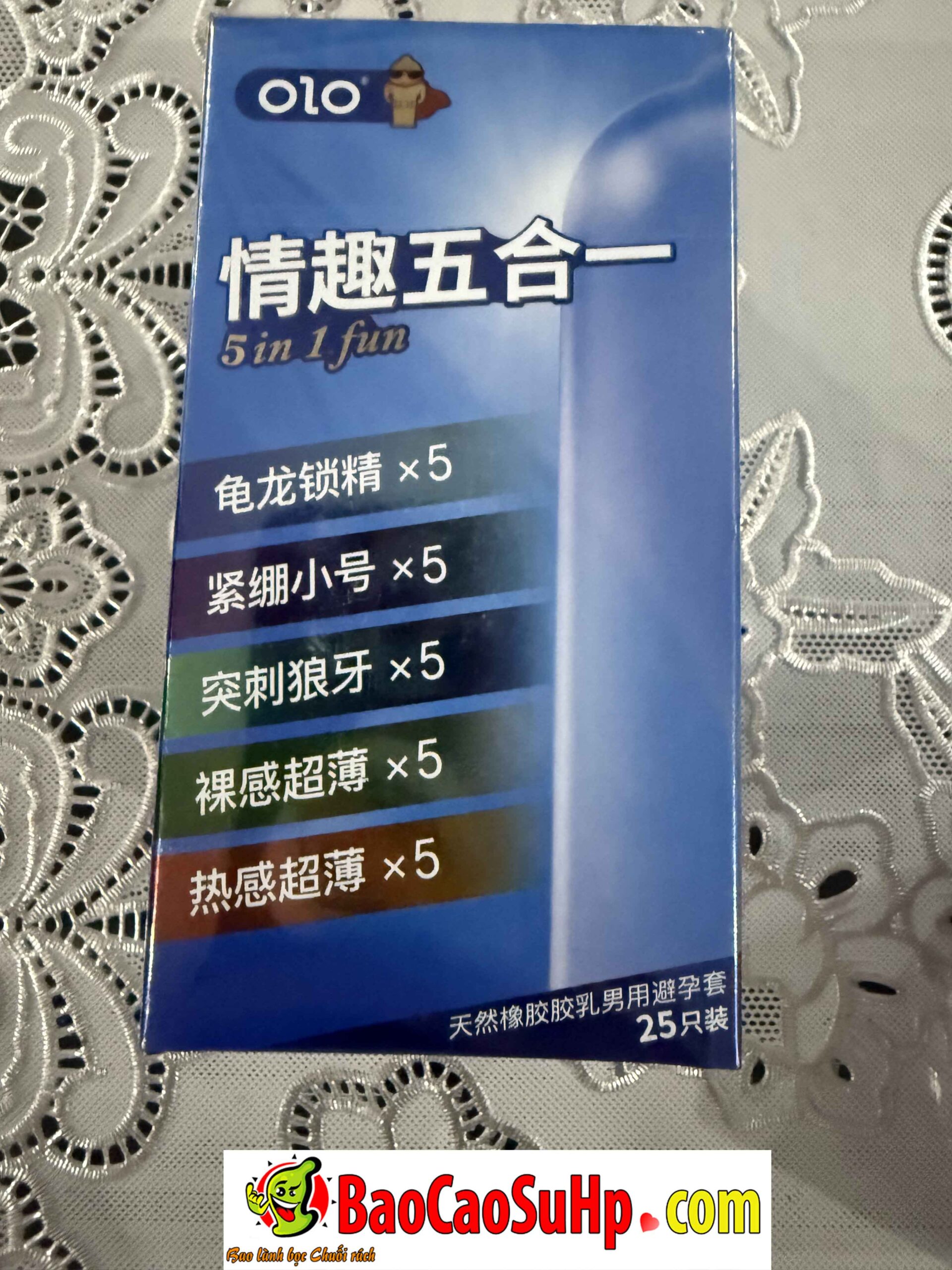 Bao cao su olo 5in1 FIVE 25 chiec sieu mong truyen nhiet tang khoai cam om sat keo dai thoi gian scaled