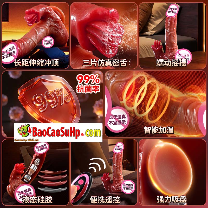 Dương vật giả Silicone đóng đất Mizzzeee Amalthea rung thụt có 3 lưỡi liếm