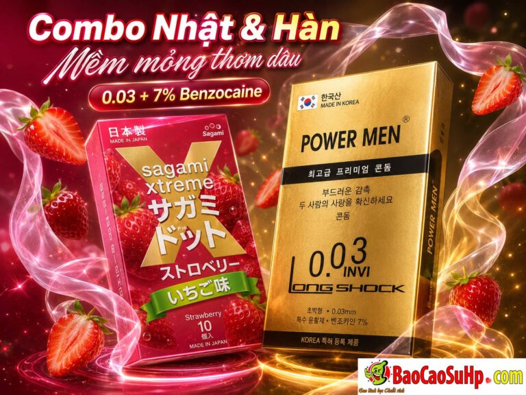 Combo Bao Cao Su Kéo Dài Siêu Mỏng Truyền Nhiệt & Thơm Dâu Nhật Hàn 6 Chiếc