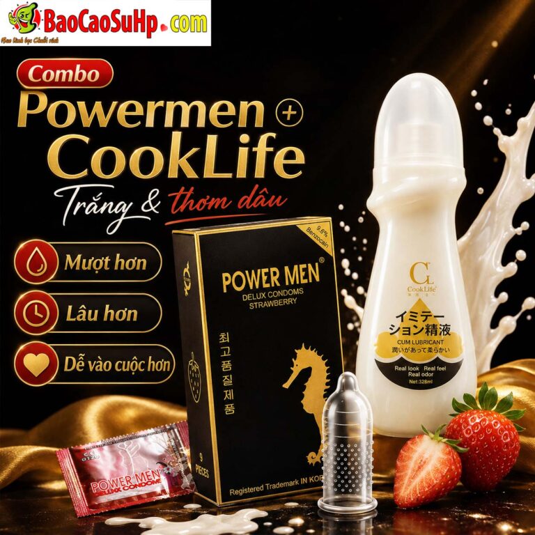 Combo bao cao su siêu kéo dài trơn tuột Powermen CookLife “Trắng và thơm dâu” – mượt hơn, lâu hơn, dễ vào cuộc hơn