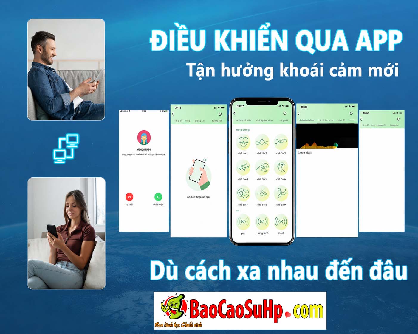 Vòng đeo dương vật rung điều khiển APP Kensington hở đầu 3in1