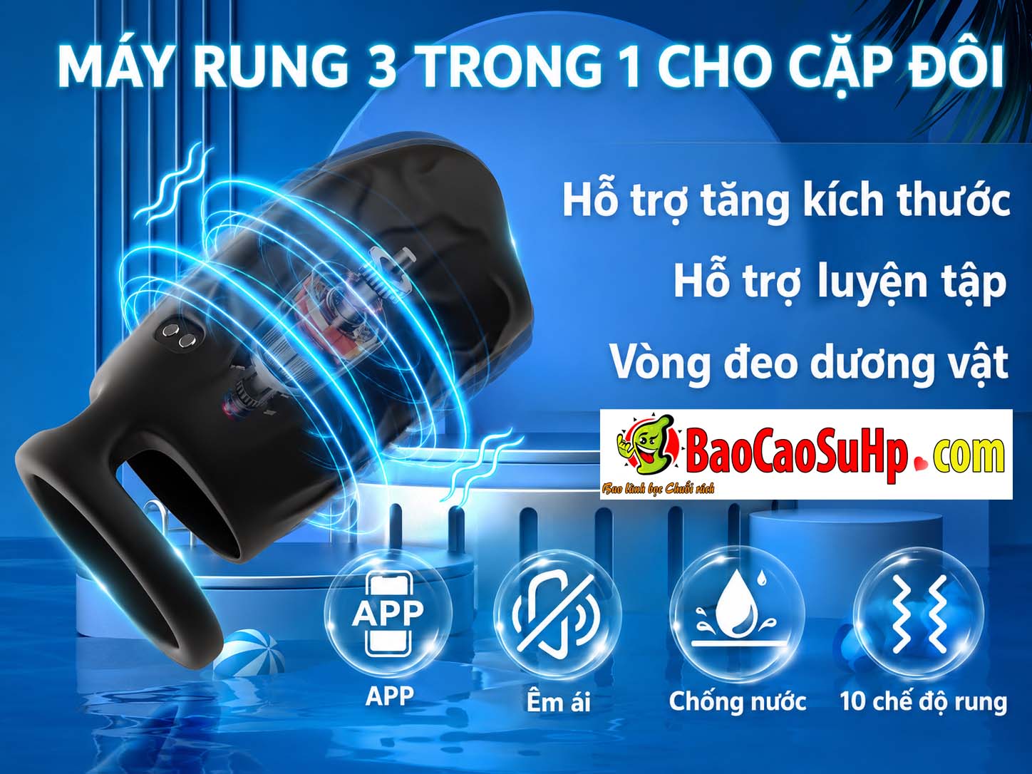 Vòng đeo dương vật rung điều khiển APP Kensington hở đầu 3in1 - ảnh 7