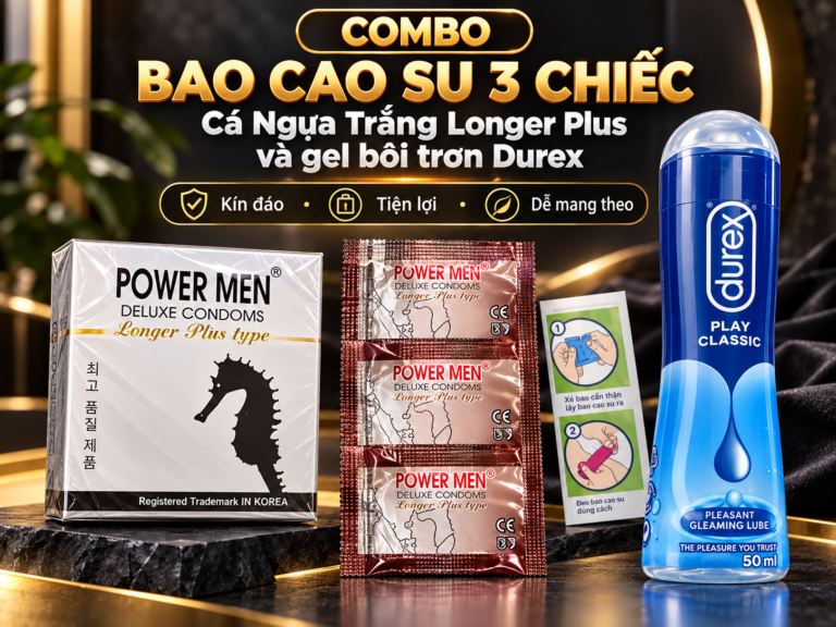 Combo bao cao su 3 chiếc Cá Ngựa Trắng Longer Plus và gel bôi trơn Durex