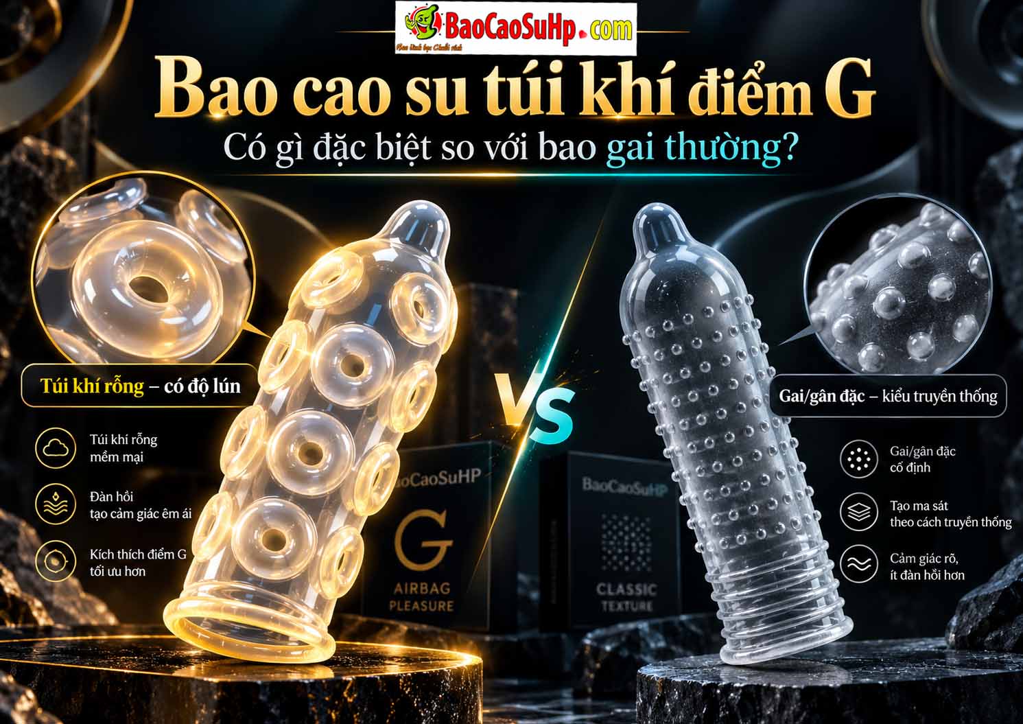Bao cao su túi khí điểm G donut massage hạt cực khoái có gì đặc biệt so với bao gai thường