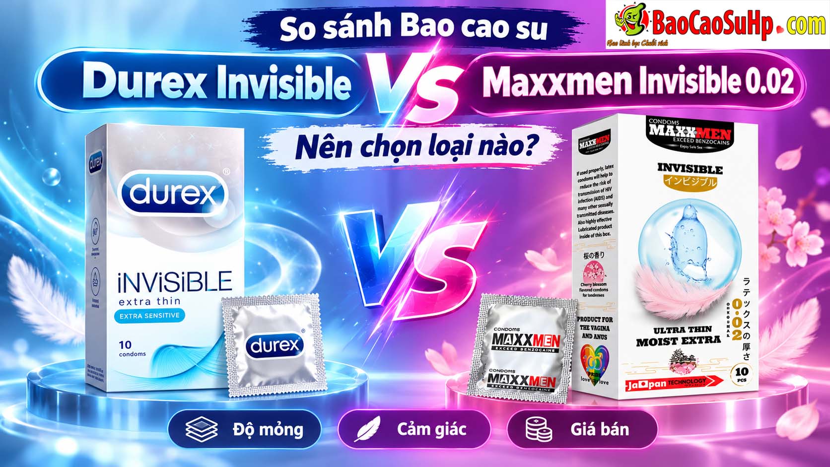 So sánh Bao cao su Durex Invisible vs Maxxmen Invisible 002 nên chọn loại nào?
